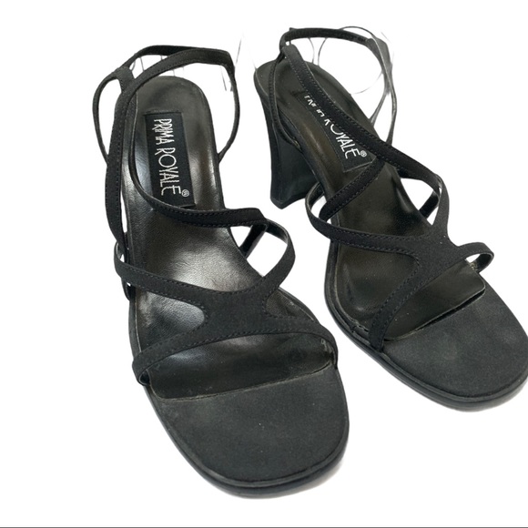Prima Royale Joanna Black Silky Strappy heels Size 7 - Picture 1 of 6